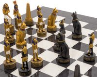 Luxe, houtskoolkleurige, met de hand beschilderde Schaakset met Oud-Egypte-thema van Italfama