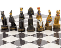 Luxe, houtskoolkleurige, met de hand beschilderde Schaakset met Oud-Egypte-thema van Italfama
