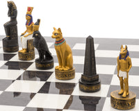 Luxe, houtskoolkleurige, met de hand beschilderde Schaakset met Oud-Egypte-thema van Italfama