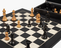 Down Head Paard en zwarte Deluxe Schaakset met Opbergkist voor schaakstukken