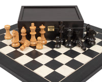Down Head Paard en zwarte Deluxe Schaakset met Opbergkist voor schaakstukken