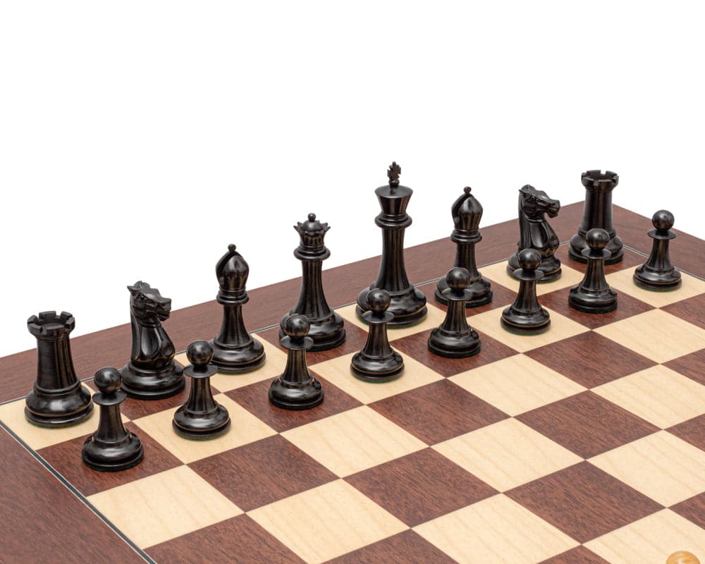 1853 Paulsen Reproduction Ebony Chess Set on Montgoy Palisander Board with Staunton Design Pieces.