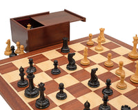 De 1850 London Limited Edition ebbenhouten en mahonie Deluxe Schaakset met Opbergkist voor schaakstukken en schaakklok