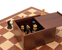 De 1850 London Limited Edition ebbenhouten en mahonie Deluxe Schaakset met Opbergkist voor schaakstukken en schaakklok