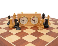 De 1850 London Limited Edition ebbenhouten en mahonie Deluxe Schaakset met Opbergkist voor schaakstukken en schaakklok