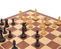 JJ Cooke Edition zwarte mahoniehouten schaakset met opbergkist voor schaakstukken en schaakklok