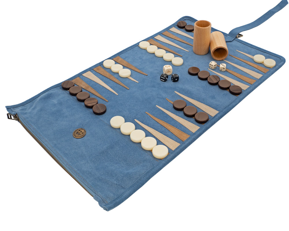 De Manopoulos suède oprolbare reis-backgammonset - RAF Blue
