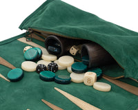 Manopoulos suède oprolbare reis-Backgammon-set - groen