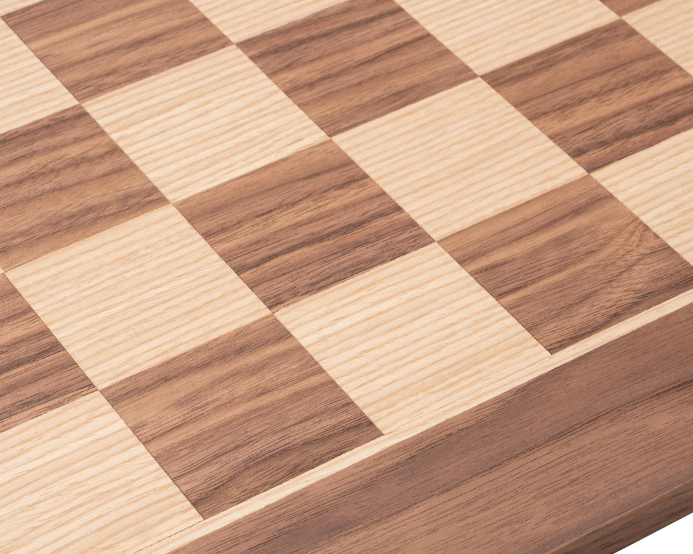 Manopoulos 20-inch Walnut Chess Board from UK with a linen playing surface, showcasing premium wooden craftsmanship and historical design.